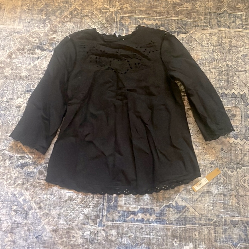 XS Lauren Conrad, black dressy with peekaboo cut outs, peplum style top NWT